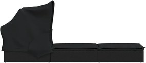 vidaXL Ξαπλώστρα Πτυσσόμενη Οροφή Μαύρη 213 x 63 x 97 εκ. Συνθ. Ρατάν