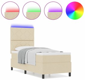 vidaXL Κρεβάτι με ελατήρια και στρώμα & LED Κρεμ 80x200 cm Υφασμάτινο