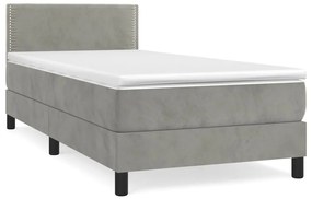 vidaXL Κρεβάτι Boxspring με Στρώμα Ανοιχτό Γκρι 90x200 εκ. Βελούδινο