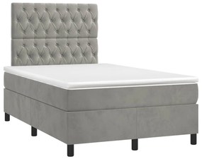 vidaXL Κρεβάτι Boxspring με Στρώμα & LED Αν.Γκρι 120x190εκ. Βελούδινο