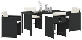 vidaXL Σέτ φαγητού για κήπο με μαξιλάρι 5 pcs Μαύρο Πολυ ράταν
