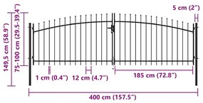 vidaXL Πόρτα Περίφραξης Διπλή με Λόγχες 400 x 150 εκ.