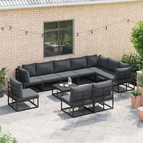 vidaXL Σετ Καναπέ Κήπου με μαξιλάρι 10 pcs Μαύρο Αλουμίνιο