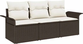 vidaXL Σετ Καναπέ Κήπου με μαξιλάρι 3 pcs Καφέ Πολυ ράταν