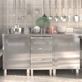 vidaXL Εμπορικά Ντουλάπια Κουζίνας 3 τεμ. από Ανοξείδωτο Ατσάλι