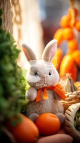 Intra Συλλεκτικό Ξύλινο Παζλ Plywood 4mm - Πασχαλινό λαγουδάκι με πορτοκάλια και καρότα Σε Ξύλινο Κουτί - Διαστάσεις Puzzle: 10x10 cm – 25 κομμάτια