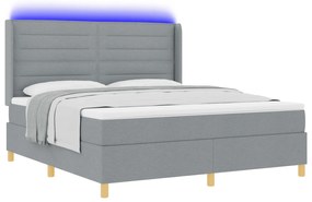 vidaXL Κρεβάτι Box Spring με Στρώμα & Φωτισμό LED Γκρι 180x200 cm Υφασμάτινο