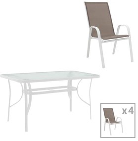 Τραπεζαρία Valor-Calan I σετ 5τεμ μέταλλο λευκό-καφέ textilene 120x70x70εκ