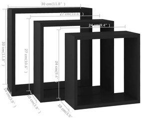 Ράφια Κύβοι Τοίχου 3 τεμ. Μαύρα από MDF - Μαύρο