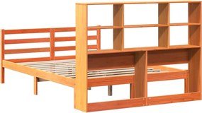 vidaXL Κρεβάτι Βιβλιοθήκη Χωρίς Στρώμα Καφέ 135x190 εκ Μασίφ Πεύκο