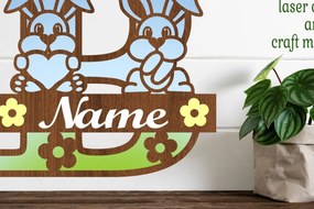 Σετ των 2 Intra απο ξύλο plywood 3mm-4mm πάχος Κουνελάκι κεφαλαίο μονόγραμμα Γράμμα B Δίασταση 30x20 cm INTRAFABR-72791834