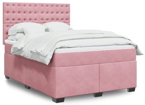 Κρεβάτι Boxspring με Στρώμα Ροζ 140x200 εκ. Βελούδινο