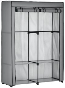 Ντουλάπα από ύφασμα HOMCOM, λύση αποθήκευσης, 4 ράφια, 2 ράβδοι ρούχων, Γκρι