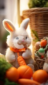 Intra Συλλεκτικό Ξύλινο Παζλ Plywood  4mm - Πασχαλινό λαγουδάκι και ανοιξιάτικη γιορτή Σε Ξύλινο Κουτί - Διαστάσεις: 10x10 cm – 25 κομμάτια