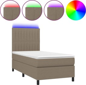 vidaXL Κρεβάτι Boxspring με Στρώμα &amp; LED Taupe 90x200 εκ. Υφασμάτινο