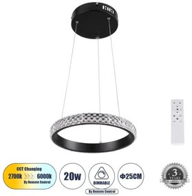 Κρεμαστό Φωτιστικό Οροφής LED 20W 2356lm DIAMOND Globostar-61126-Μαύρο 61126