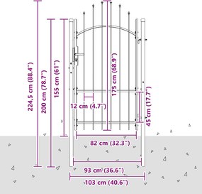 vidaXL Πύλη Κήπου WOERDEN 1,7 m Κλειδώσιμο Ατσάλι Γκρι