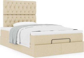 vidaXL Οθωμανικό κρεβάτι με στρώμα Cream 120x190 cm Ύφασμα
