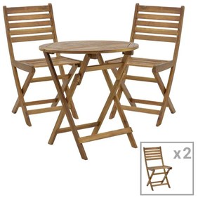 Fatel-Carpuva dining table set of 3 folding natural solid acacia wood D70x74cm 70x70x74 εκ.