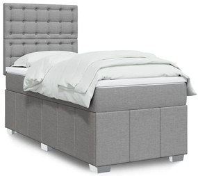vidaXL Κρεβάτι Boxspring με Στρώμα Ανοιχτό Γκρι 90x200 εκ. Υφασμάτινο