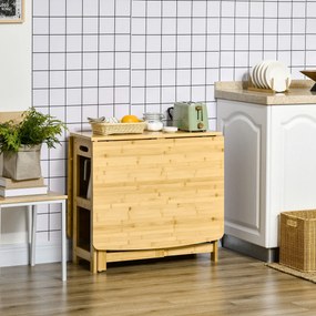 HOMCOM Πτυσσόμενο τραπέζι, τραπέζι τραπεζαρίας, δύο πτυσσόμενες πλευρές, δύο ράφια, ρυθμιζόμενα πόδια, μπαμπού, 149,5 x 80 x 73,5cm