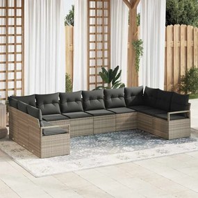 vidaXL Σετ Καναπέ Κήπου 10 pcs Ανοιχτό γκρι Πολυ ράταν