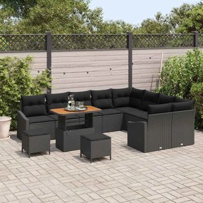 vidaXL Σετ Καναπέ Κήπου με μαξιλάρι 12 pcs Μαύρο Πολυ ράταν