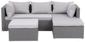 CORNER Set Wicker, Γωνία με Σκαμπό, Απόχρωση Ανοιχτό Γκρι 202x142x71 H.63 -Σκ.68x64x30cm