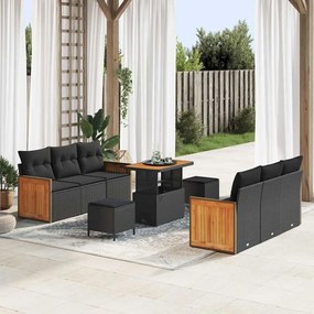 vidaXL Σετ Καναπέ Κήπου με μαξιλάρι 9 pcs Μαύρο 90 x 55 x 71 cm