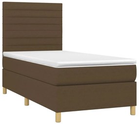 vidaXL Κρεβάτι Boxspring με Στρώμα &amp; LED Σκ.Καφέ 90x190 εκ. Υφασμάτινο