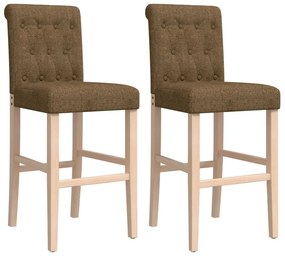 Καρέκλες Μπαρ 2 τεμ. Μασίφ Ξύλο Καουτσουκόδεντρου / Ύφασμα - Μπεζ-Γκρι