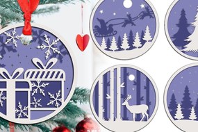 Σετ των 3 Intra απο ξύλο plywood 3mm-4mm πάχος Χριστουγεννιάτικα στολίδια με στρώσεις Δίασταση 8x8 cm INTRAFABR-37893242