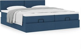 vidaXL Οθωμανικό κρεβάτι με στρώματα μπλε 200x200cm ύφασμα