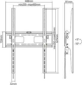 BRATECK επιτοίχια βάση τηλεόρασης LP42-64AT, 37-75", έως 75kg, οριζόντια
