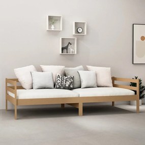 Καναπές Κρεβάτι με Στρώμα 90 x 200 εκ. Μελί Μασίφ Ξύλο Πεύκου - Καφέ
