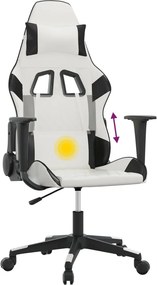 vidaXL Καρέκλα Gaming Μασάζ Λευκό/Μαύρο από Συνθετικό Δέρμα