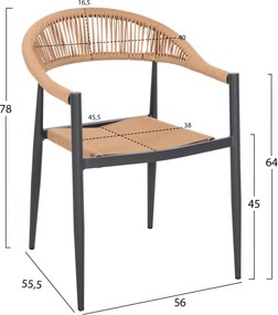 ΠΟΛΥΘΡΟΝΑ ΑΛΟΥΜΙΝΙΟΥ GRET HM5854.02 ΑΝΘΡΑΚΙ PΕ RATTAN ΜΠΕΖ 56x55,5x78Υ εκ.