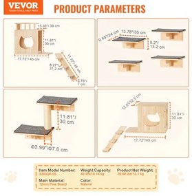 VEVOR Wall Mounted Cat Shelves Tree with Jumping Boards Nests Hammock Set of 9