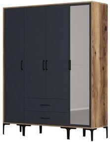 Ντουλάπα Τετράφυλλη Kumsal 845HCT5494 160x47,5x201,4cm Walnut-Anthracite Τετράφυλλη
