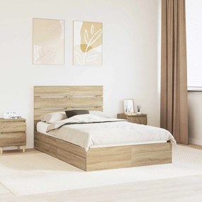 vidaXL Κρεβάτι Αποθήκης Δρύς Sonoma 135 x 190 cm Επεξεργασμένο ξύλο