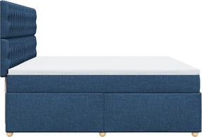 vidaXL Κρεβάτι Boxspring με Στρώμα Μπλε 200x200 εκ. Υφασμάτινο