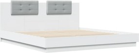 vidaXL Πλαίσιο Κρεβατιού με Κεφαλάρι/LED Λευκό 200 x 200 εκ.
