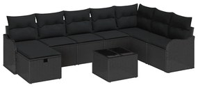 vidaXL Σετ Καναπέ Κήπου 9 pcs Μαύρο 287,5 x 177,5 x 85 εκ. Πολυ ράταν