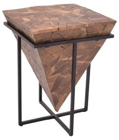 Coffee table Midpy Inart natural wood teak-black metal 40x40x55cm 40x40x55 εκ.