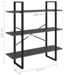 vidaXL Βιβλιοθήκη Γκρι 100 x 30 x 105 εκ. από Επεξ. Ξύλο
