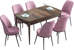 Extendable Dining Table &amp; Chairs Set (7 Pieces) Han - Baroque, Pink Baroque
Pink