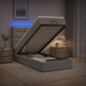 vidaXL Κρεβάτι Ottoman με Στρώμα και LED Ανοιχτό γκρι 100 x 200 cm