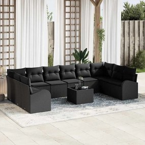 vidaXL Σετ Καναπέ Κήπου 11 pcs Μαύρο Πολυ ράταν