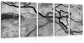 Εικόνα 5 μερών ρεαλιστικά δέντρα σε ασπρόμαυρο
