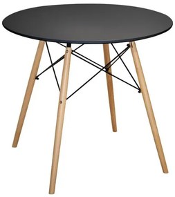 DINING TABLE ROUND MINIMAL  MDF IN BLACK COLOR-BEECH WOOD LEGS IN NATURAL Φ80Χ72Hcm.